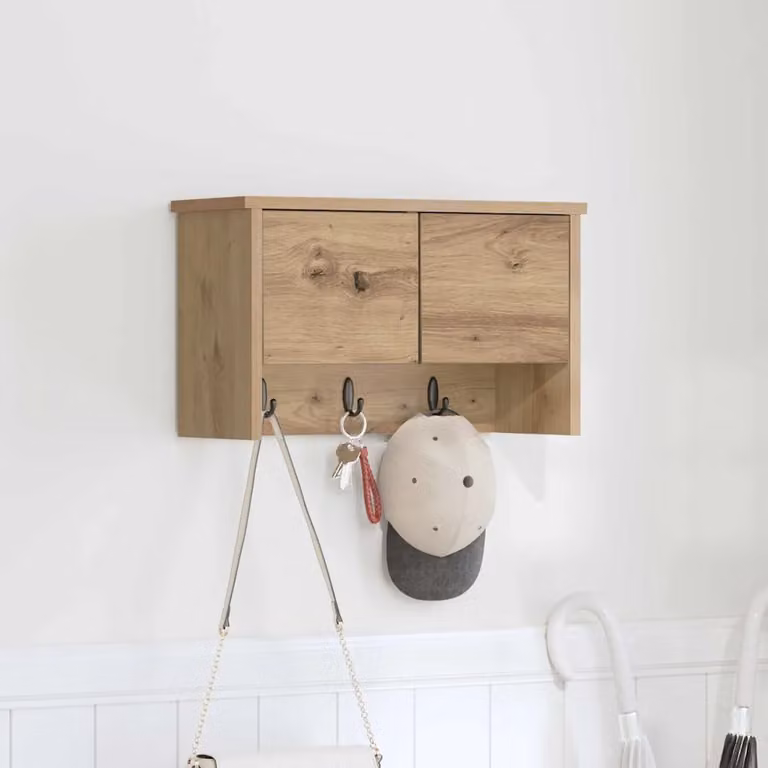 vidaXL Appendiabiti a muro moderno in legno marrone L: 50 cm, P: 20 cm, H: 30 cm