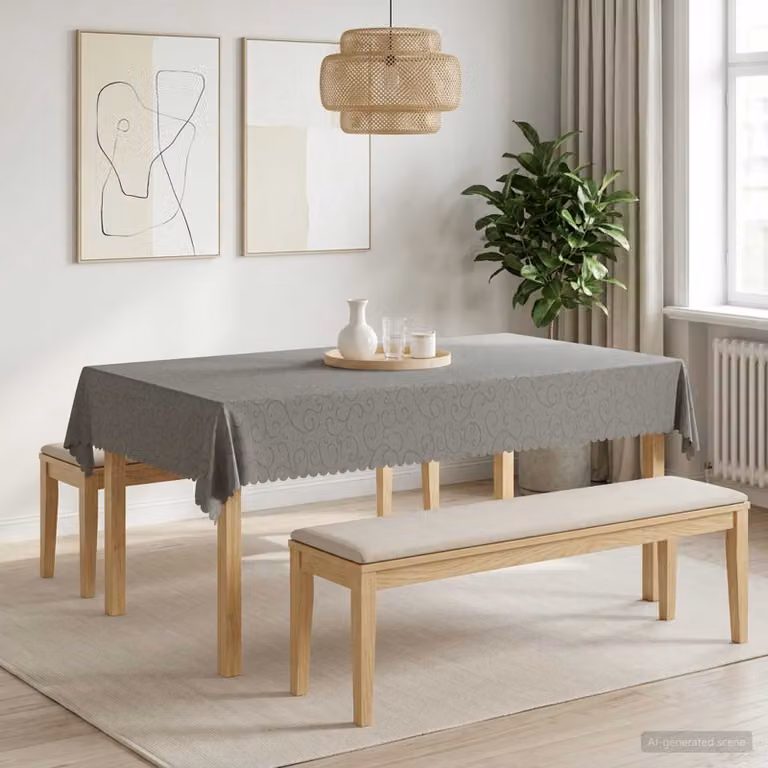 Tovaglia da Tavolo Rettangolare vidaXL in Jacquard Grigio con Effetto Idrorepellente L: 140 cm, P: 200 cm