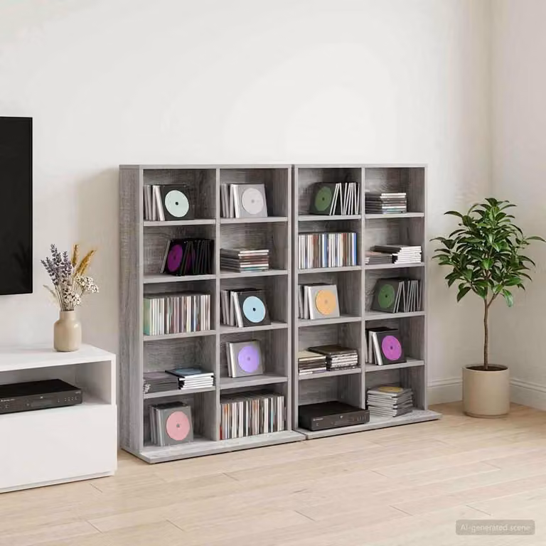 Mobile per CD vidaXL in 2 pezzi, colore Sonoma grigio, con ripiani regolabili, L 65 cm x P 23,5 cm x H 97,5 cm
