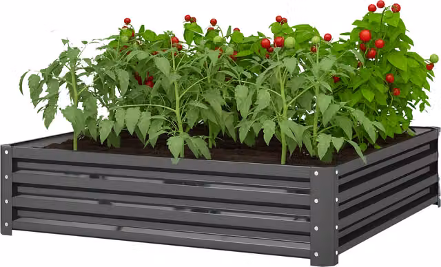 Fioriera da giardino Outsunny in acciaio, Grigio Chiaro, L 120 x P 120 x H 30 cm