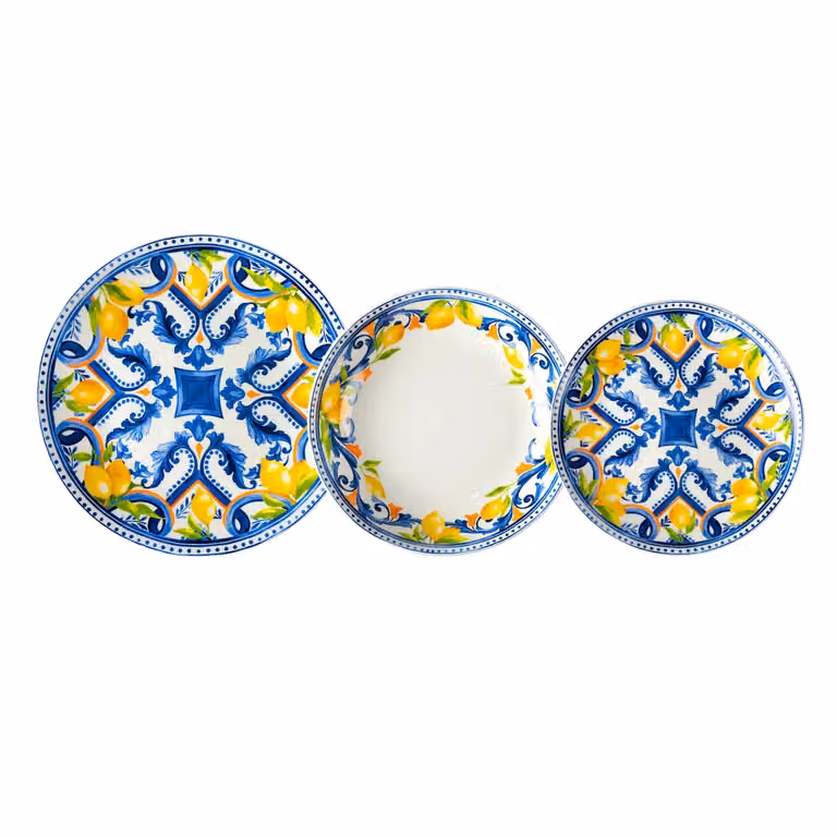 Servizio di piatti Lemònia Gusto Casa in porcellana, 18 pezzi, decoro floreale multicolore bianco e blu