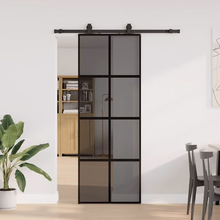vidaXL Porta Scorrevole Moderna in Vetro Temperato Trasparente con Set di Ferramenta Nero L: 76 cm, H: 205 cm