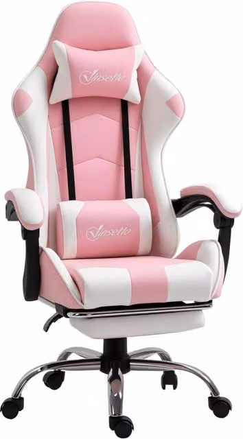 Sedia da Gaming Xylo Ergonomica Rosa e Bianca con Poggiatesta, Braccioli e Ruote