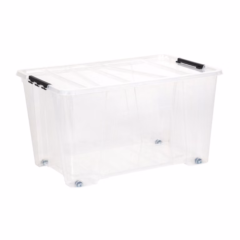 Contenitore Multiuso Jolly DEA HOME da 50 Litri con Coperchio e Maniglie, Trasparente e Nero, H 32 cm x L 57 cm x P 39 cm