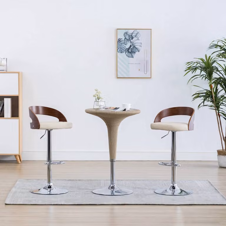 Set di 2 sgabelli da bar vidaXL in similpelle beige e legno curvato con base in metallo e seduta girevole a 360 gradi