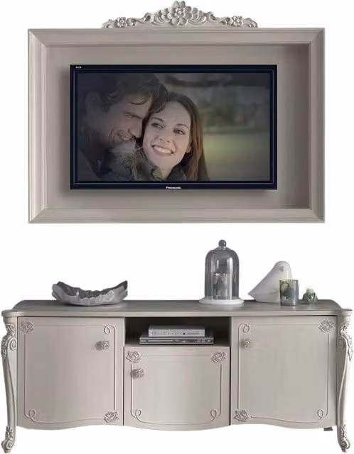 Parete attrezzata in legno di pino stile shabby chic bianco opaco Mobili 2G