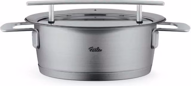 Casseruola Bassa Fissler Phi Collection in Acciaio Inox con Coperchio in Vetro, Argento, Diametro: 20 cm, Capacità: 2,3 l