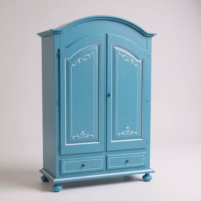 Armadio shabby chic in legno decorato Mobili 2G azzurro e bianco L: 125 cm, P: 60 cm, H: 200 cm