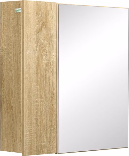 Mobiletto Specchio da Bagno kleankin a 4 Sezioni con Ripiani Regolabili in Legno e Vetro, Grigio, L: 90 cm, P: 15 cm, H: 75 cm