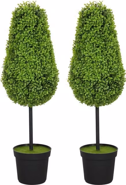 Set di 2 Piante Artificiali Buchsbaum HOMCOM Verdi con Vaso, Altezza: 90 cm