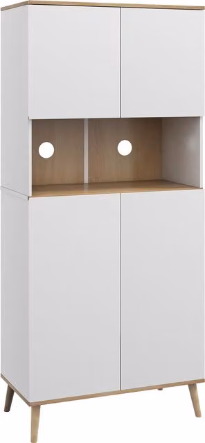 Credenza Cucina Alta Scandinava HOMCOM con 4 Ante e Ripiano Aperto, Bianco, L 80 cm x P 40 cm x H 178 cm