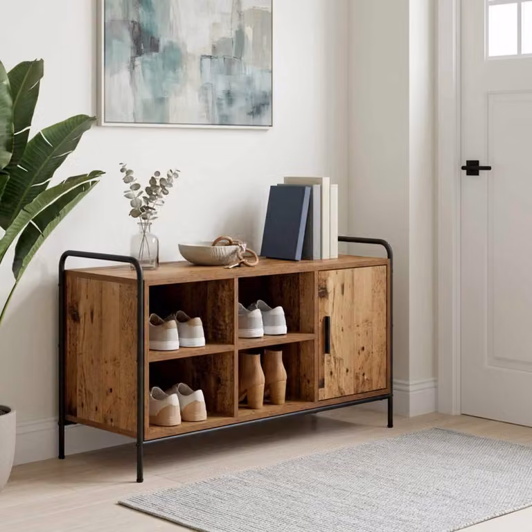 Mobile porta scarpe vidaXL moderno in legno e metallo, L: 100 cm, P: 39,5 cm, H: 55,5 cm