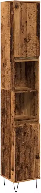 Mobiletto da bagno classico HELLOSHOP26 in legno anticato marrone con ante e ripiano aperto L/P/H: 30 x 30 x 190 cm