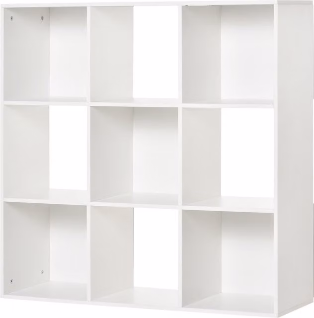 Libreria HOMCOM Bianca con 9 Scomparti in Legno e Design Moderno per Casa e Ufficio, L: 91.5 cm, P: 29.5 cm, H: 91.5 cm
