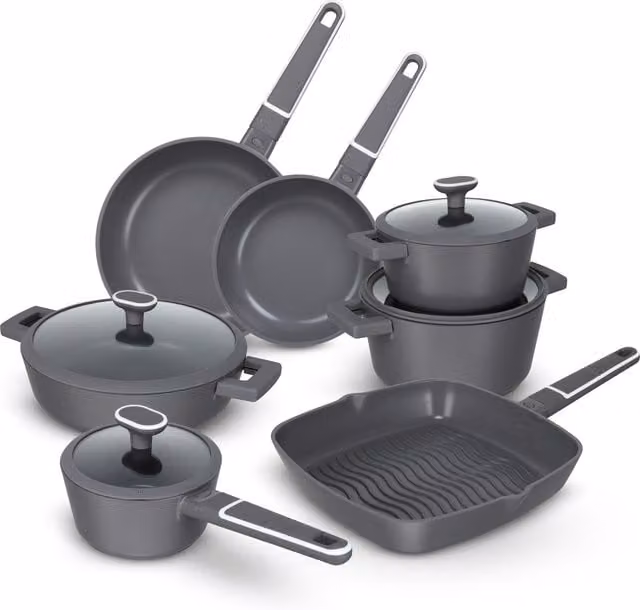 Set di pentole Kasanova Autentica in alluminio con rivestimento antiaderente, 11 pezzi, grigio
