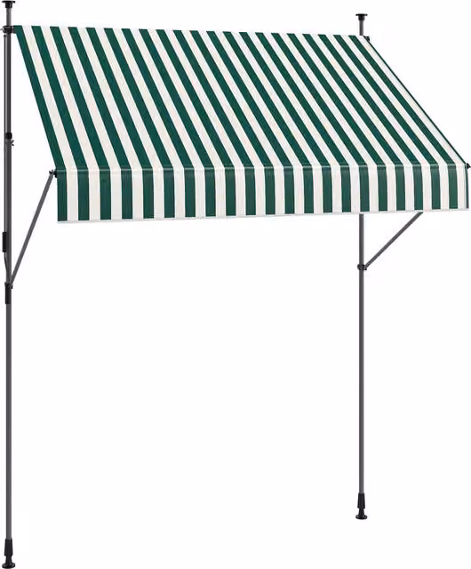 Outsunny Tenda da Sole con Supporti Regolabili e Manovella, Verde e Bianco, L: 2 m, P: 1,2 m