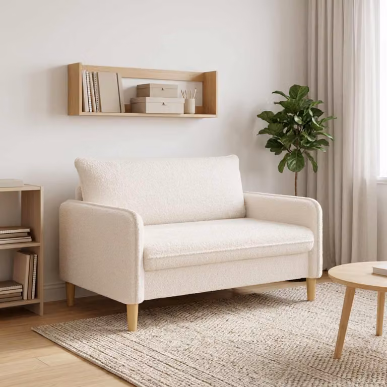 Poltrona XXL vidaXL in tessuto bouclé color crema e beige con braccioli e design moderno per soggiorno o camera da letto