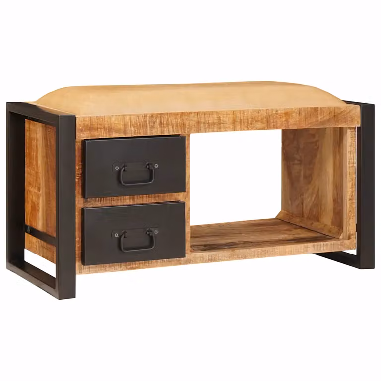 Panchina con contenitore vidaXL in legno di mango, colore marrone e beige, L: 80 cm, P: 35 cm, H: 40 cm