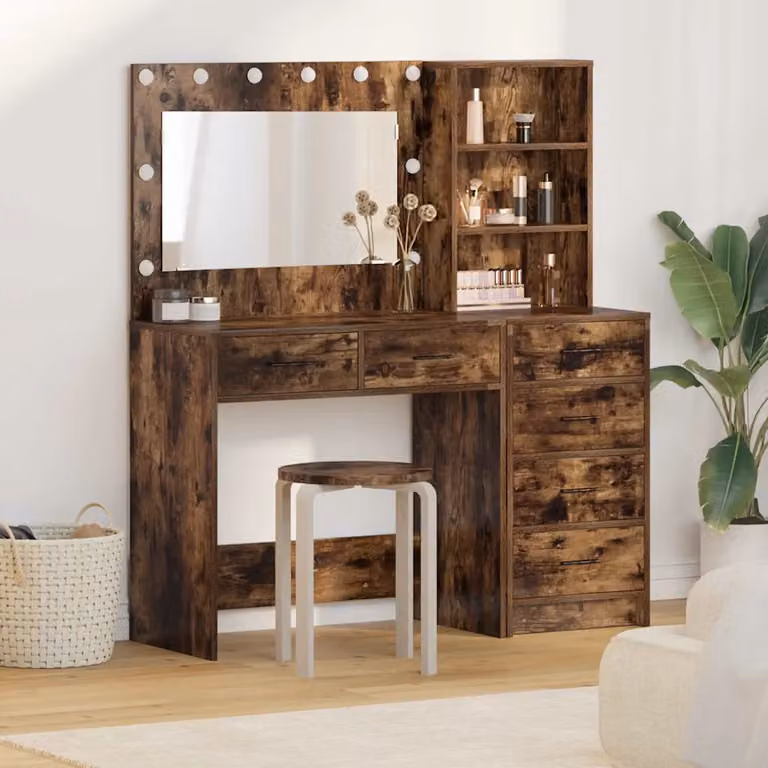 vidaXL Tavolo da Trucco Moderno con LED Marrone L: 78.5 cm, P: 41 cm, H: 135 cm