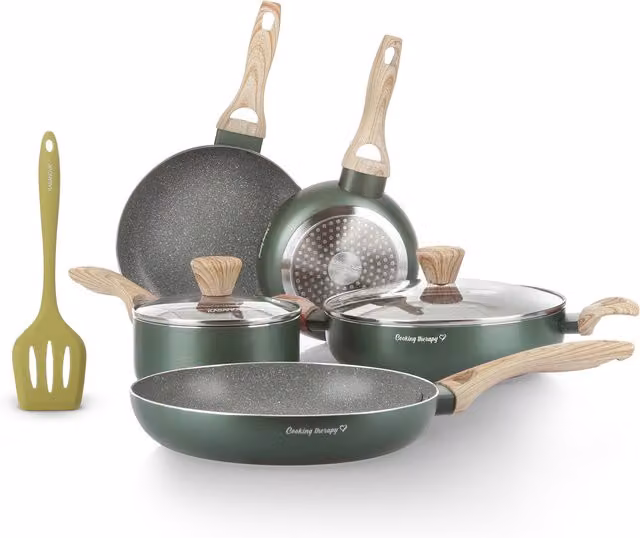 Set di pentole Kasanova Cooking Therapy da 8 pezzi in alluminio e ceramica con rivestimento antiaderente, colore verde