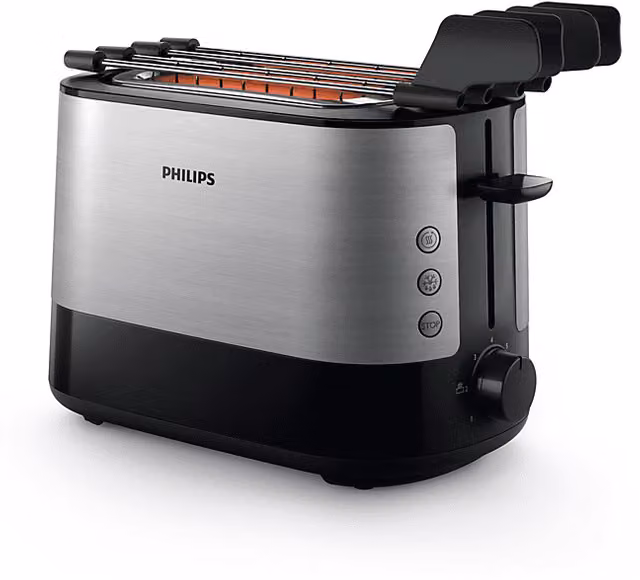 Tostapane Philips Viva Collection HD2639/90, 2 fessure, 730 W, Nero e Silver con finiture in Acciaio Inox