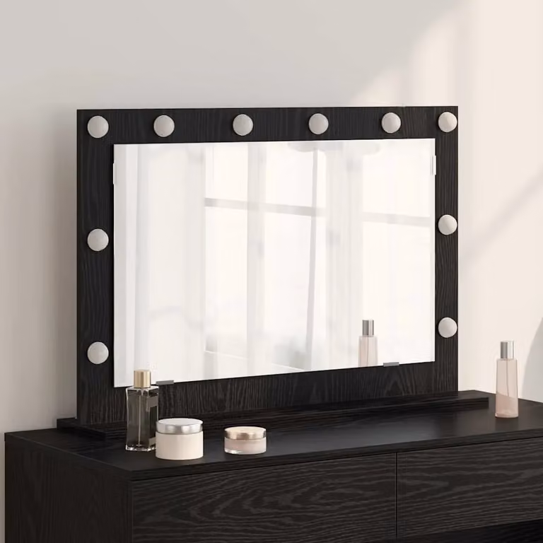 Specchio da vanità moderno vidaXL con luce LED e porta USB, nero, L 80 cm x P 18 cm x H 15 cm