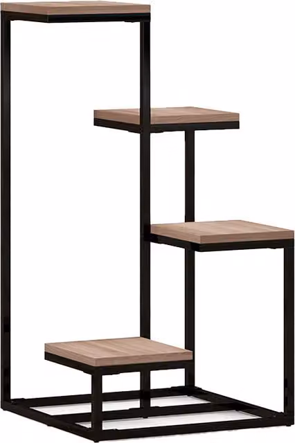 Scaffale per piante Outsunny a 4 livelli in legno e metallo, Marrone e Nero, L 40 cm x P 40 cm x H 75,5 cm