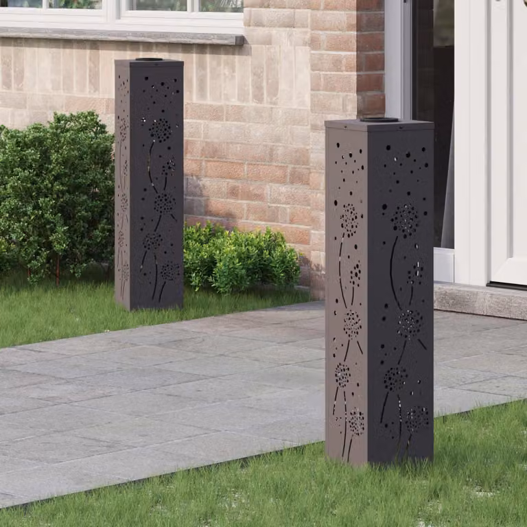 Set di 2 faretti LED solari vidaXL per sentieri e giardino, colore nero, con sensore crepuscolare, L/P/H: 18 x 18 x 80 cm