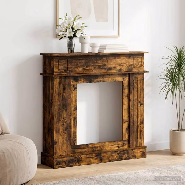 Cornice per camino moderna vidaXL in legno, L: 102 cm, P: 26 cm, H: 100 cm, colore marrone e bianco