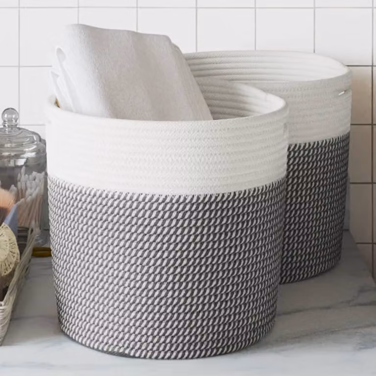 Set di 2 cestini portaoggetti vidaXL in tessuto con maniglie, multicolore, Ø 28 x 28 cm