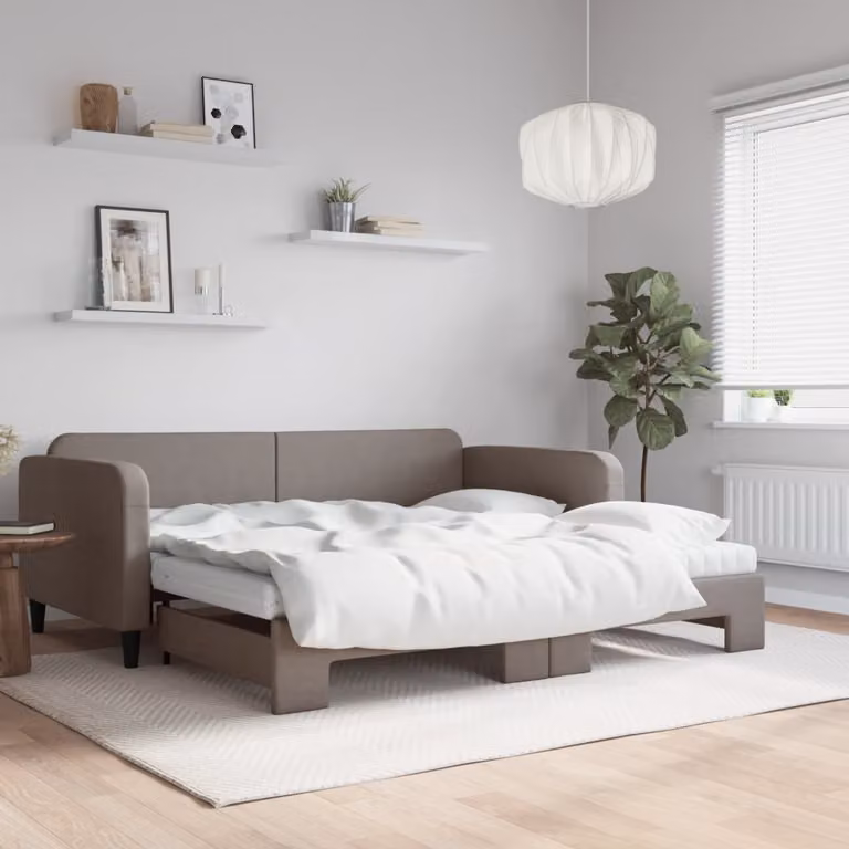 vidaXL Divano Letto Estraibile Moderno in Tessuto con Cassetto, Colore Grigio Tortora, L/P/H: 223 x 110 x 75 cm, Materasso 100x200 cm