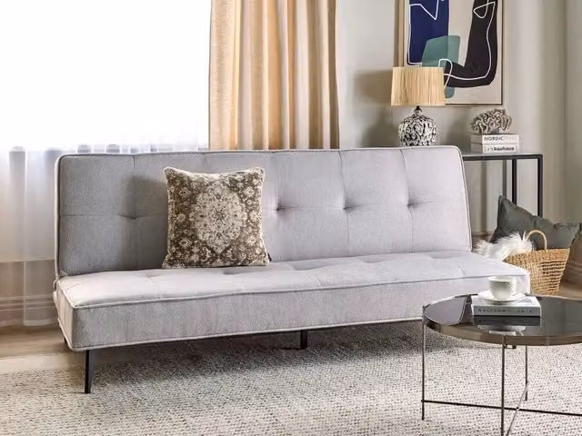 Divano letto Beliani in tessuto grigio con funzione click-clack e poggiatesta regolabile, design minimalista per soggiorno, L: 191 cm, P: 83 cm, H: 90 cm