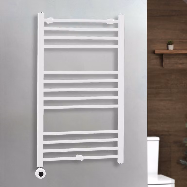 Scaldasalviette Elettrico con Elemento Riscaldante Termostatico Cablato ECOSO by Hudson Reed, Bianco, L: 60 cm, H: 100 cm