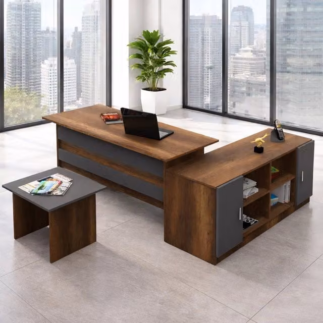 DMORA Harriet, Scrivania da Ufficio Modulabile in Legno Marrone Noce e Antracite