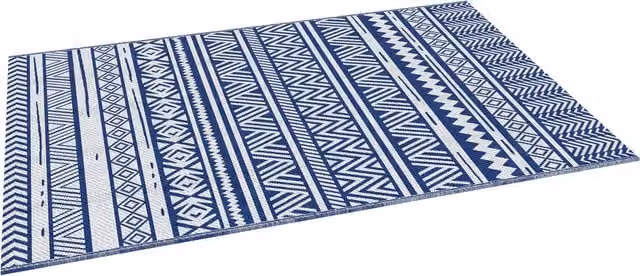 Tappeto da esterno Outsunny in polipropilene blu e bianco, reversibile e pieghevole, L: 182 cm, P: 274 cm