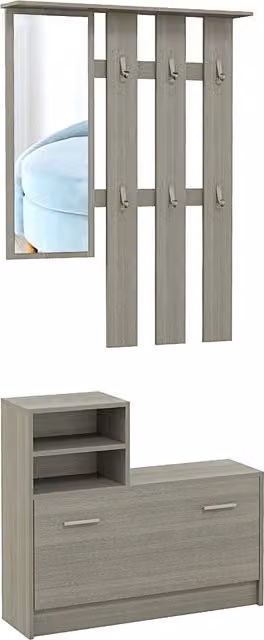 Set Mobili da Ingresso Moderno HOMCOM in Grigio con Specchio, Appendiabiti, Panca e Scarpiera per 8 Paia di Scarpe