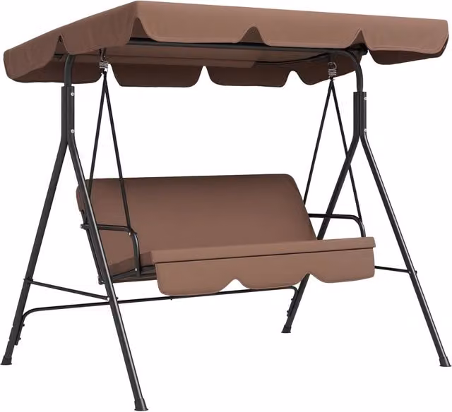 Dondolo da giardino a 3 posti Xylo in acciaio marrone con tettoia e cuscini L/P/H: 172 x 110 x 153 cm