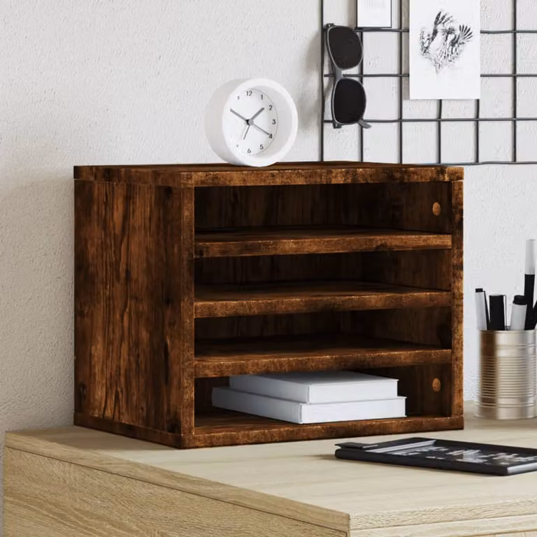 Organizer da scrivania vidaXL in legno multistrato color rovere fumo, L: 36 cm, P: 26 cm, H: 29,5 cm