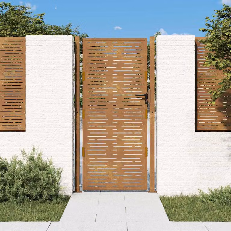 Cancello singolo da giardino vidaXL in acciaio color marrone con design quadrato, L: 110 cm, H: 175 cm