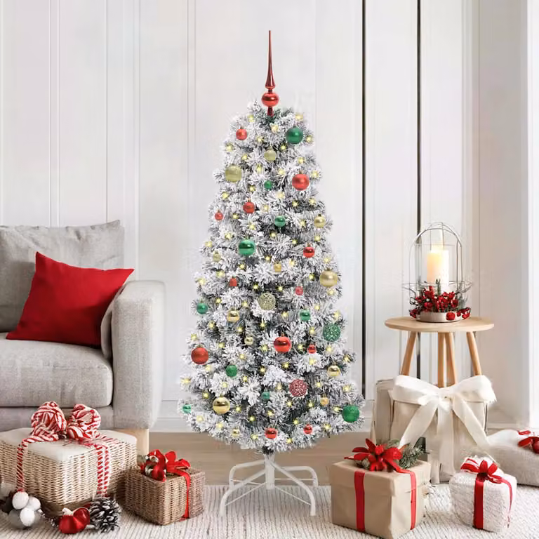 Albero di Natale Artificiale vidaXL con Luci LED Bianco Caldo, Verde e Bianco, Altezza: 150 cm
