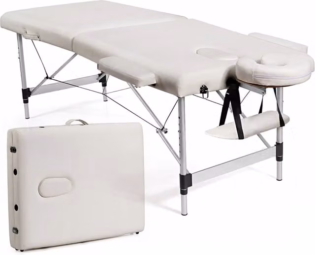 Lettino massaggi professionale pieghevole DESIGN IN in ecopelle bianca con struttura in metallo e poggiatesta rimovibile, L/P: 140 x 70 cm