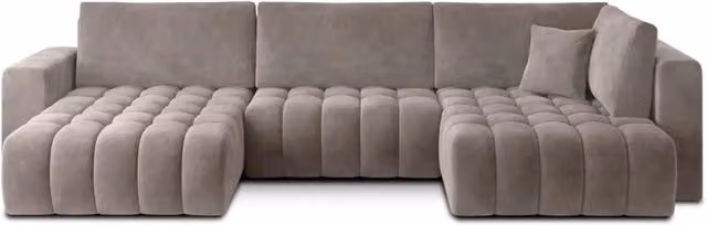 Divano ad angolo convertibile BONITA MEUBLORAMA beige effetto tessuto, 6 posti con funzione letto e poggiatesta regolabile, lato sinistro - L/P/H: 350 x 175 x 92 cm