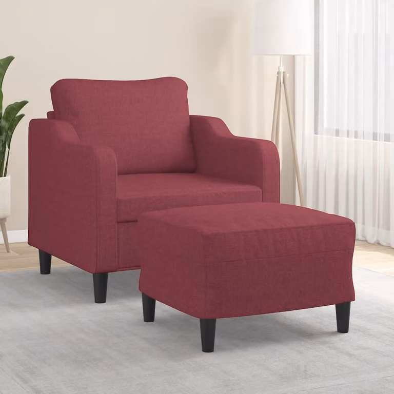 Poltrona Relax con Poggiapiedi vidaXL in Tessuto Rosso con Braccioli e Struttura in Legno e Metallo