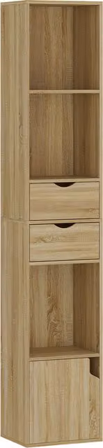 Libreria HOMCOM con 6 ripiani, cassetto e sportello, colore Rovere, L 30 cm x P 24 cm x H 158 cm