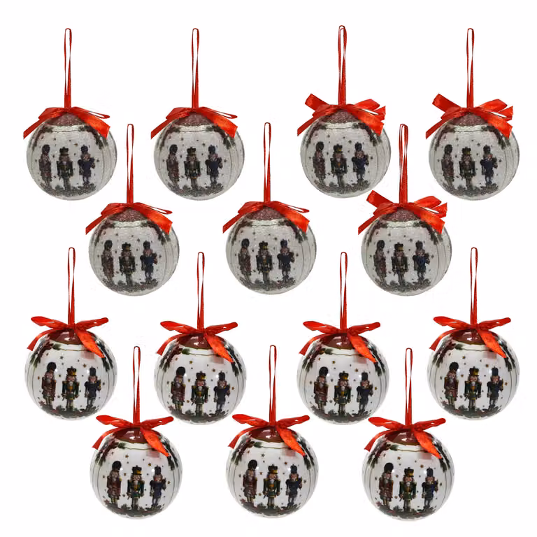 Set di 14 Palle di Natale con Schiaccianoci VESTIAMO CASA, decorazioni multicolore e rosse, diametro: 7,5 cm