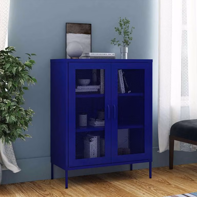 Armadietto in metallo vidaXL Blu Marino con ante a battente L: 80 cm, P: 35 cm, H: 101,5 cm
