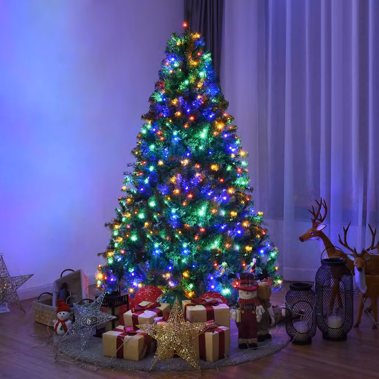 Albero di Natale artificiale Costway in PVC verde con 350 LED multicolore e 1000 rami, Altezza: 180 cm