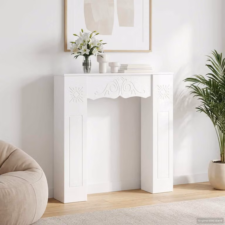 vidaXL Cornice per camino moderna in legno Bianco Lucido L: 102 cm, P: 20 cm, H: 102 cm