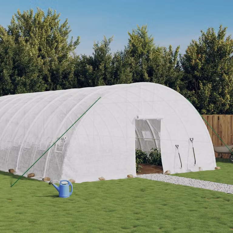Serra vidaXL con telaio in acciaio bianco e copertura in policarbonato, 72 m², L/P/H: 12 x 6 x 2,85 m