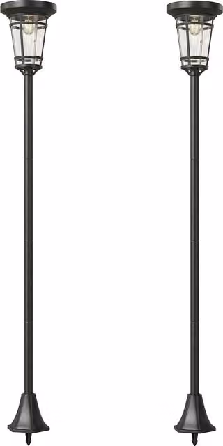 Set di 2 Lanterne Solari da Terra Outsunny in Metallo Nero, Altezza Regolabile 180 cm, con Luce Bianca Calda e Protezione IP44 per Giardino e Terrazzo